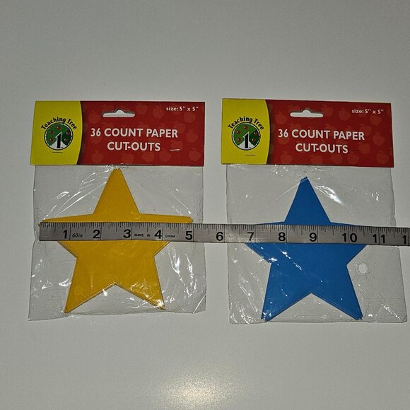NEW Teaching Tree Star Cut-Outs Blue Yellow 36/Pack Tags Shapes Classroom 5"x5" - Picture 2 of 4
